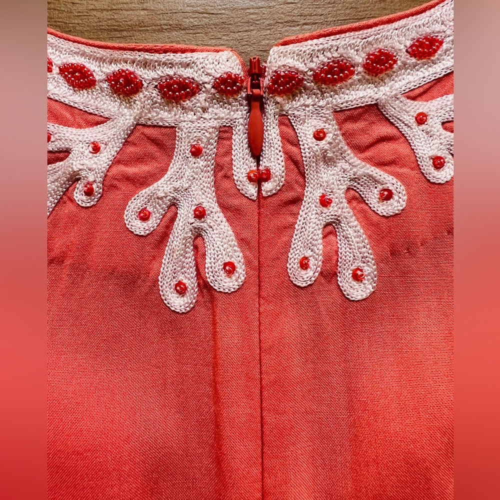 Sulu Collection Coral Embroidered Shift Dress Beaded Trim Size L - Picture 6 of 7